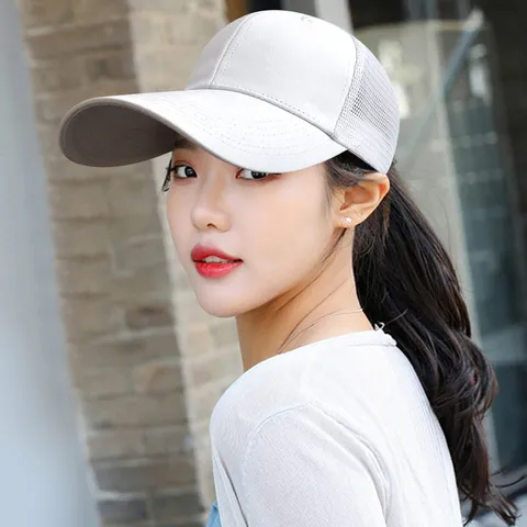 Unisex Breathable Mesh Baseball Cap Long Brim Sun Protection Outdoor Sport Hat Cotton Blend Hollow Out Adjustable Sun Hat
