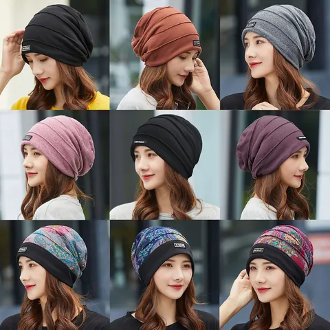Gorro Unisex Plisado de Parte Superior Plana Invierno Cálido de Punto Slouchy Beanie Casual Turbante