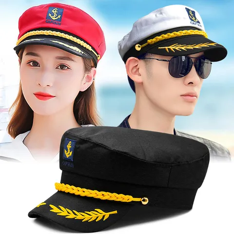 Marine Kapitänsmütze Für Damen Herren Nautische Seemannsmütze Mit Weizenährenstickerei Flache Yachtmütze Performance Cosplay Kostüm Kappe