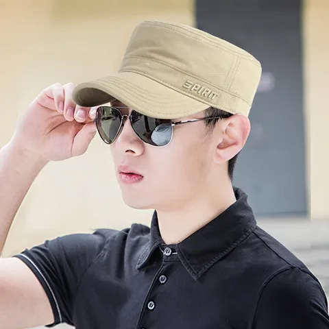 Baumwolle Flache Oberseite Cadet Cap Armee Hut Verstellbar Lässig Mode Outdoor Sonnenschirm Kappe Für Herren Damen Militär Stil
