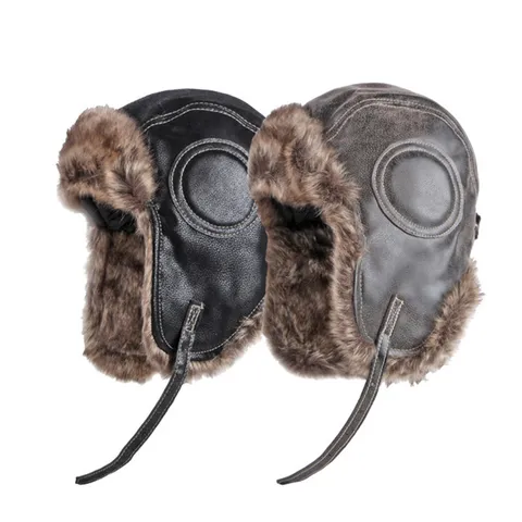 Colbacco per Uomo Donna Ecopelle Cappello da Aviatore Foderato in Pelliccia Sintetica Invernale Paraorecchie Antivento