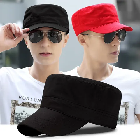 Unisex Große Baumwolle Cadet Cap Flacher Kopf Armee Hut Verstellbarer Sonnenhut Für Großen Kopf Lässige Outdoor Baseball Kappe