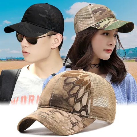 Berretto da Baseball Mimetico in Rete per Uomo Donna Misto Cotone Poliestere Traspirante Cappello Trucker Estivo Regolabile