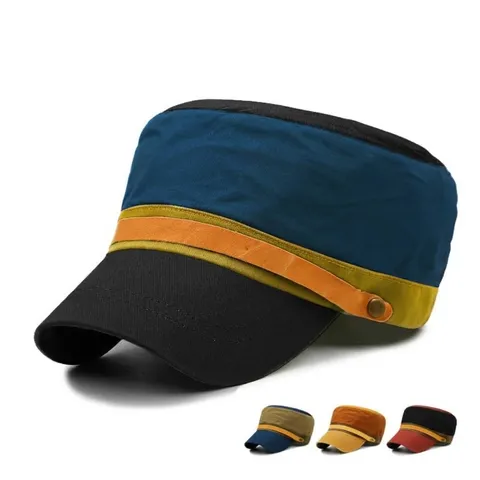 Unisex Cotton Camouflage Cadet Hat Flat Top Military Cap Outdoor Sun Protection Adjustable Color-Blocked Baseball Hat