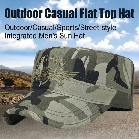 Military Flat Top Cap For Men Women Cotton Camouflage Embroidery Adjustable Cadet Cap US Army Air Force Sun Protection Hat