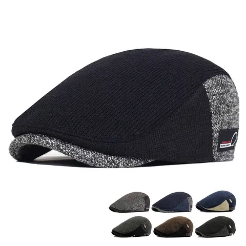 Vintage Acrylic Knitted Beret Hat For Men Women British Style Warm Flat Cap Fashion Artist Ivy Newsboy Cap Autumn Winter Casual Hat