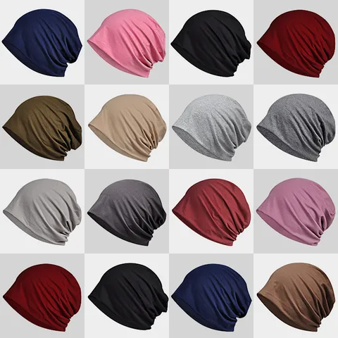 Gorro Slouchy Beanie Unisex de Algodón Fino Turbante Gorra Para Hombres Mujeres Transpirable Gorro de Dormir Sombrero de Posparto Color Sólido Primavera Verano Otoño