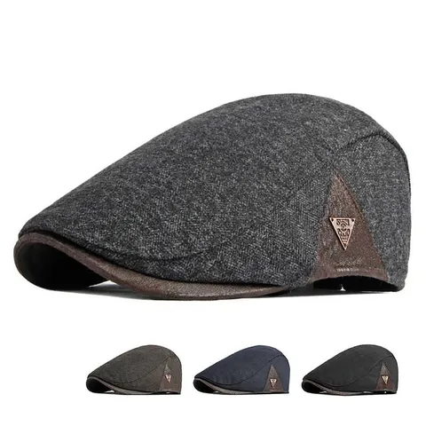 British Vintage Patchwork Beret Hat for Men Women Autumn Winter Thick Warm Ivy Cap Newsboy Cabbie Flat Hat Retro Artist Cap