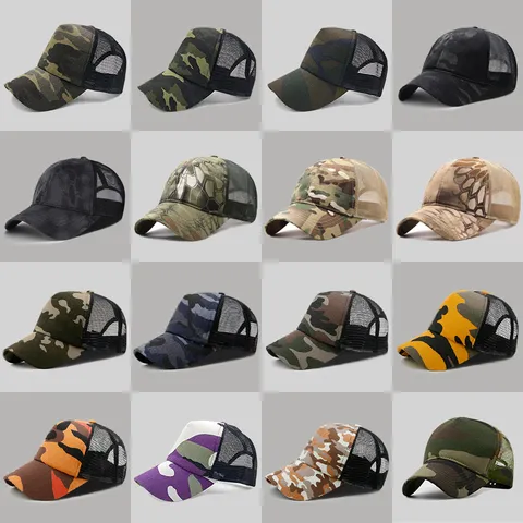 Berretto da Baseball Mimetico Unisex in Rete Traspirante Protezione Solare Outdoor Trucker Hat Estate Stampa Mimetica Regolabile