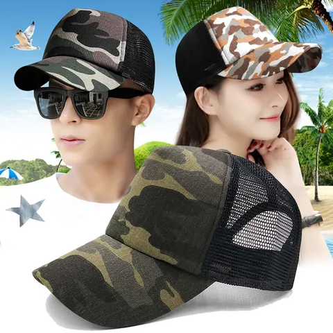 Berretto da Baseball Mimetico Unisex in Rete Traspirante Protezione Solare Outdoor Trucker Hat Estate Stampa Mimetica Regolabile