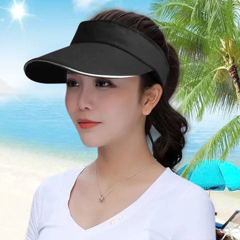 Summer Wide Brim Sun Visor Hat For Women Men Outdoor Sport Tennis Adjustable Breathable Cotton Beach Travel Sun Protection Topless Hat