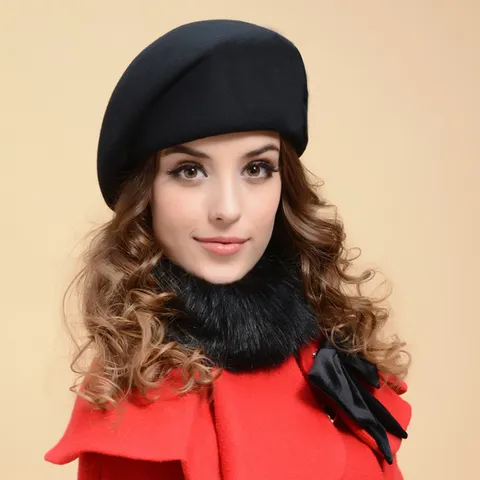 Vintage Women Wool Beret Hat Winter Warm French Style Solid Color Painter Cap Elegant Lady Fedora For Outdoor Travel Fashion