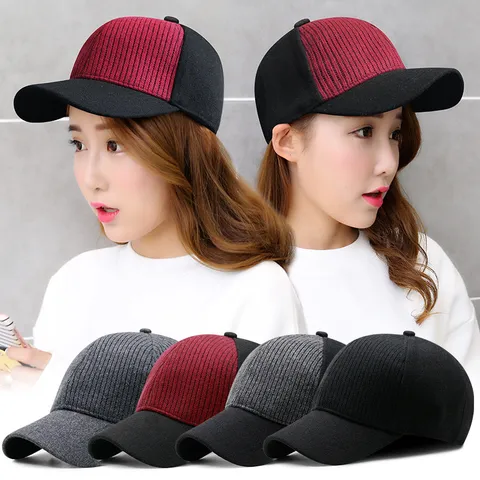 Gorra de Béisbol de Mezcla de Lana Cálida de Invierno para Hombres Mujeres al Aire Libre Casual Patchwork Sombrero Snapback Moda Unisex