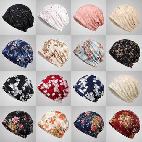 Women Lace Jacquard Beanie Hat Floral Hollow Out Breathable Skull Cap Thin Headwrap For Maternity Outdoor Fashion Accessory