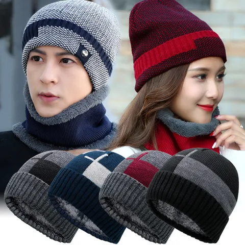 Men's Winter Knitted Beanie Hat Plus Velvet Thickened Warm Skull Cap Outdoor Casual Knit Pullover Hat For Men Women