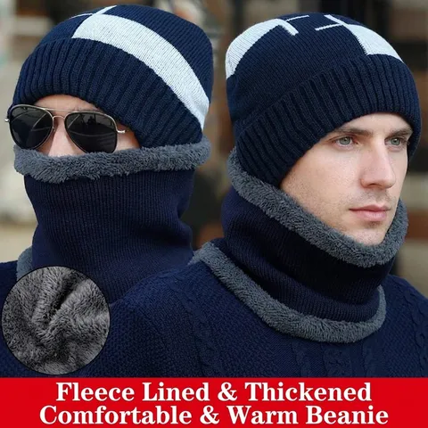 Men's Winter Knitted Beanie Hat Plus Velvet Thickened Warm Skull Cap Outdoor Casual Knit Pullover Hat For Men Women