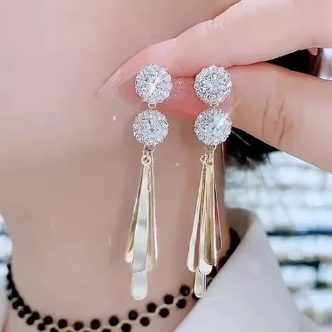 Korean Luxurious Rhinestone Flower Wing Tassel Earrings For Women Elegant Drop Dangle Earrings Fashion Jewelry Banquet Party