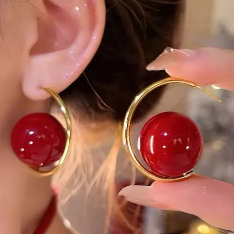 French Retro Ancora Red Artificial Pearl Pixiu Earrings Elegant Gold Plated Rhinestone Drop Earrings For Women Jewelry