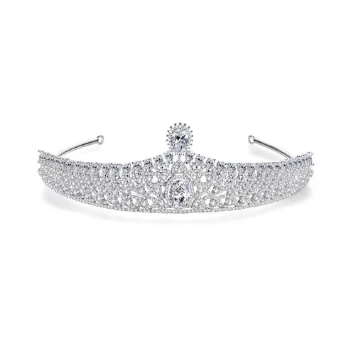 Luxury Bridal Tiara Crown Micro Inlaid Zirconia Wedding Hair Accessories Copper Platinum Plated Queen Headpiece For Women Pageant Party