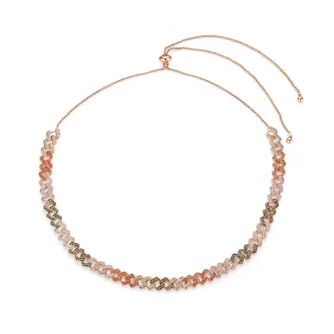 Collier Chaîne Cubaine Réglable pour Femmes Laiton Micro Pavé Zirconia Chaîne Coulissante Choker Bijoux Cadeau