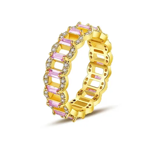 Anillo de Latón con Strass Geométrico Moda Europea para Mujer Lujo Chapado en Oro Plata Anillo con Incrustaciones Baguette Joyería Regalo