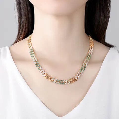 Collier Chaîne Cubaine Réglable pour Femmes Laiton Micro Pavé Zirconia Chaîne Coulissante Choker Bijoux Cadeau