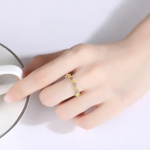 Anillo de Flor de Circonia de Cobre a la Moda para Mujer Anillo de Banda Floral de Pavé Rosa Chapado en Oro Plata Joyería de Dedo
