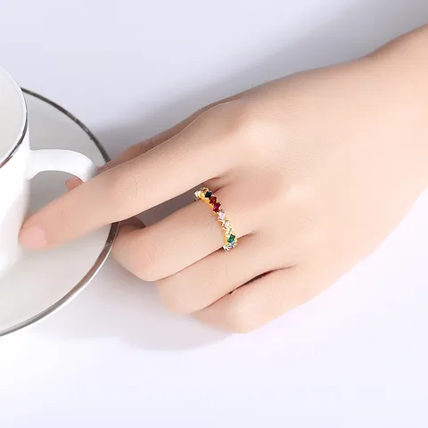 Anillo Geométrico de Rombo de Cobre con Circonia para Mujer Anillo con Incrustaciones de Strass Coloridos Chapado en Oro Plata Joyería Regalo