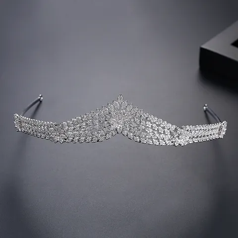 Luxus Zirkonia Braut Tiara Europäisch Platin Galvanisiert Kupfer Krone Mikro Eingelegtes Blatt Floral Hochzeit Stirnband Damen Schmuck