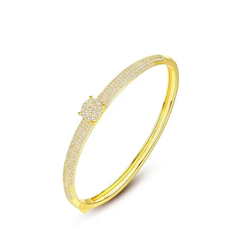Brazalete Vintage Europeo Americano con Circonia Micro Incrustada para Mujer Cobre Chapado en Oro Pulsera con Dije de Diamante