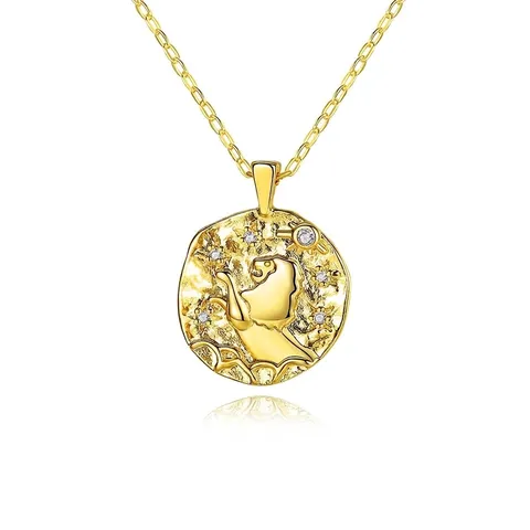 Collar con Colgante de Doce Signos del Zodíaco Cobre Circonia Constelación Medallón Collar Para Mujer Retro Moneda de Oro Colgante Joyería Regalo