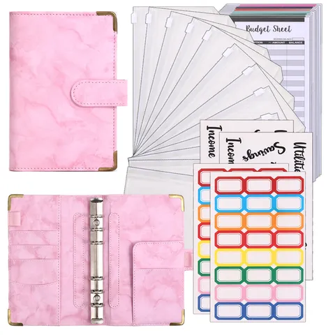 A6 Marmeren PU-lederen Budgetplanner Binder Met Contante Enveloppen Uitgaventabelbladen Budgettering Binder Spaarorganisator Set