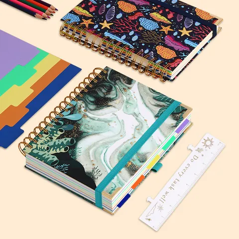 Taccuino A5 a Spirale Con Divisori Colorati Copertina in Pelle Impermeabile Carta Spessa Dowling Journal per Scuola Ufficio Scrittura Diario