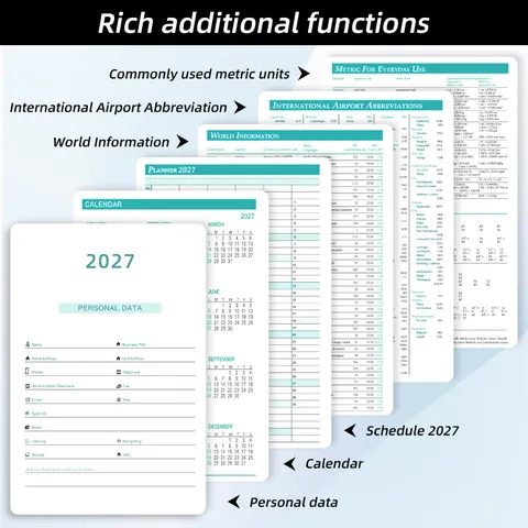 Agenda Quotidien A5 2027 Carnet Anglais en Similicuir Plan Mensuel Journal d'Autodiscipline Avec Onglets d'Index Fournitures de Bureau