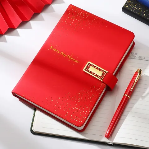 Taccuino in Pelle PU per Ufficio Business Con Fibbia in Metallo Cielo Stellato Stampa in Oro Diario Ispessito Set Scatola Regalo