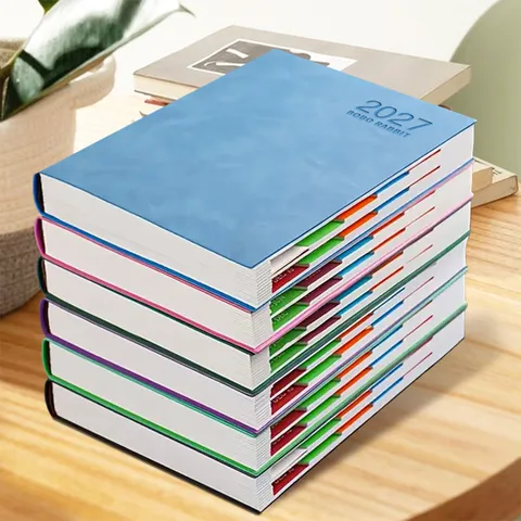 Agenda Quotidien A5 2027 Carnet Anglais en Similicuir Plan Mensuel Journal d'Autodiscipline Avec Onglets d'Index Fournitures de Bureau