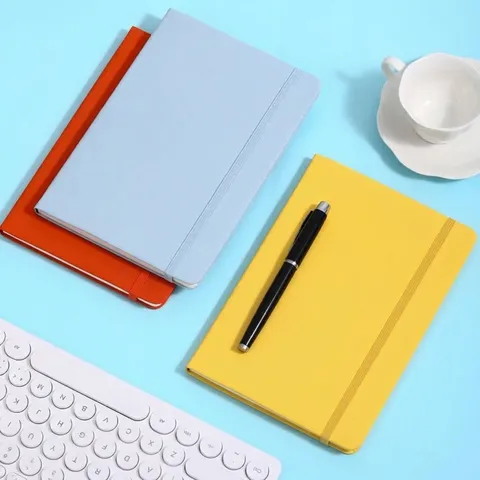 A5 PU Leather Notebook with Elastic Strap and Ribbon Bookmark Business Office Meeting Journal Diary for Professionals and Students