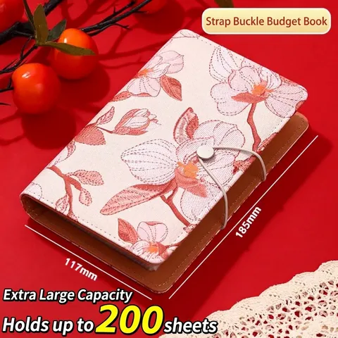 Floral Fabric Budget Binder Large Capacity Cash Organizer With Strap Portable Savings Notebook For Financial Planning Home Office
