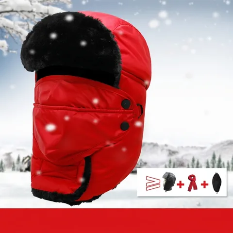 Colbacco Invernale Per Uomo Donna Caldo Cappello Aviatore Foderato In Pile Con Maschera Rimovibile Antivento Cappello Da Sci