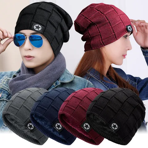 Winter Verdickte Strickmütze Für Herren Damen Vliesgefüttert Thermische Warme Schädelkappe Karomuster Sternenpatch Outdoor Lässig Strickmütze