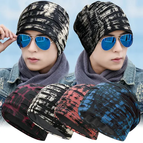 Gorro Slouchy Beanie Unisex Desgastado a Rayas de Punto Sombrero Turbante Hip Hop para Hombre Mujer Moda Casual de Exterior