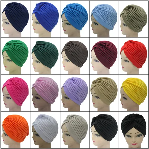 Gorro Turbante Elástico Envoltura de Cabeza Plisada Calota para Mujeres Hombres Yoga Gorro Indio Suave Transpirable Beanie Elástico