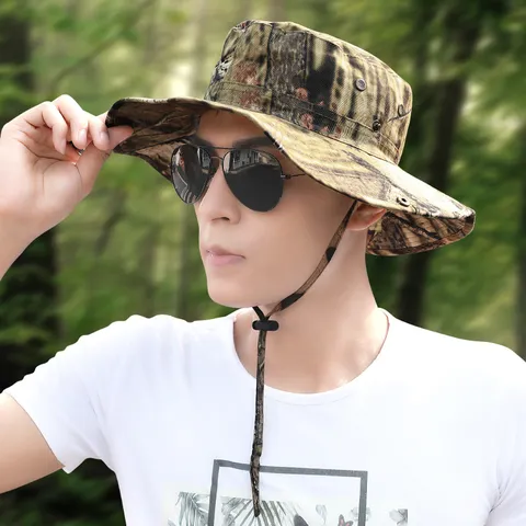Outdoor Camouflage Fisherman Hat Wide Brim Foldable Sun Protection Fishing Hat Tactical Safari Boonie Hat Summer Sun Cap