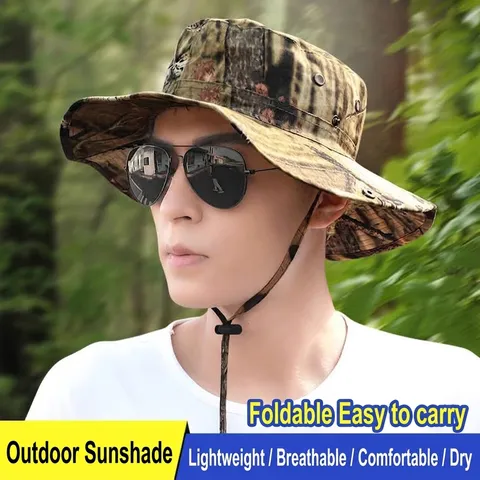 Outdoor Camouflage Fisherman Hat Wide Brim Foldable Sun Protection Fishing Hat Tactical Safari Boonie Hat Summer Sun Cap