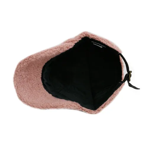 Unisex Winter Warm Plush Cadet Hat Vintage Faux Lamb Wool Flat Top Military Cap Adjustable Short Brim Fashionable Outdoor Hat