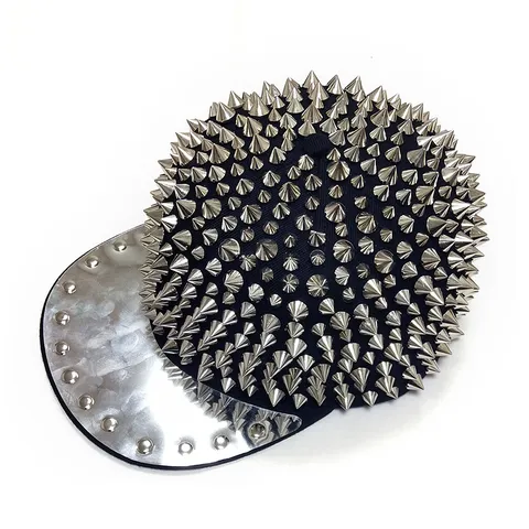 Punk Street Hip Hop Spiked Studded Baseball Cap Polyester Flat Brim Rivet Hat For Men Women Snapback Adjustable Dance Cap