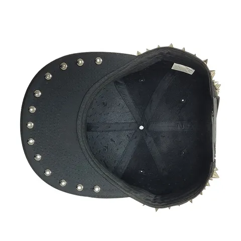 Punk Street Hip Hop Spiked Studded Baseball Cap Polyester Flat Brim Rivet Hat For Men Women Snapback Adjustable Dance Cap