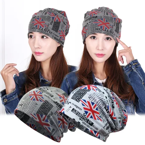 Unisex Mode Hip Hop Beanie Muts Dun Union Jack Krant Letter Print Slouchy Skull Cap Katoen Polyester Hoofddoek Alle Seizoenen Casual Streetwear