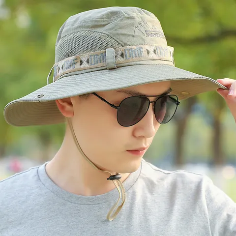 Chapeau de Soleil à Large Bord pour Hommes Chapeau de Pêcheur en Maille Respirante pour Randonnée Pêche Escalade Protection UV Été Bucket Hat