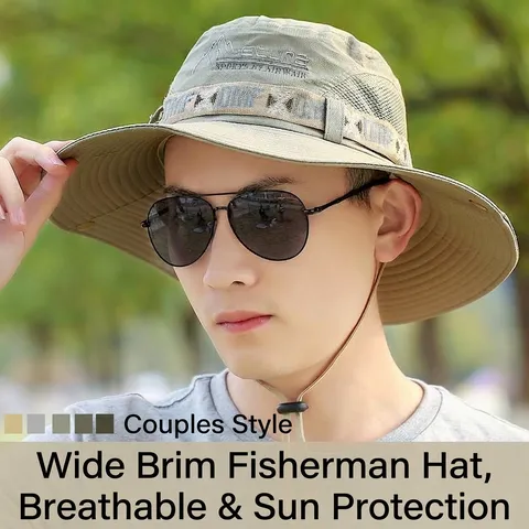 Chapeau de Soleil à Large Bord pour Hommes Chapeau de Pêcheur en Maille Respirante pour Randonnée Pêche Escalade Protection UV Été Bucket Hat